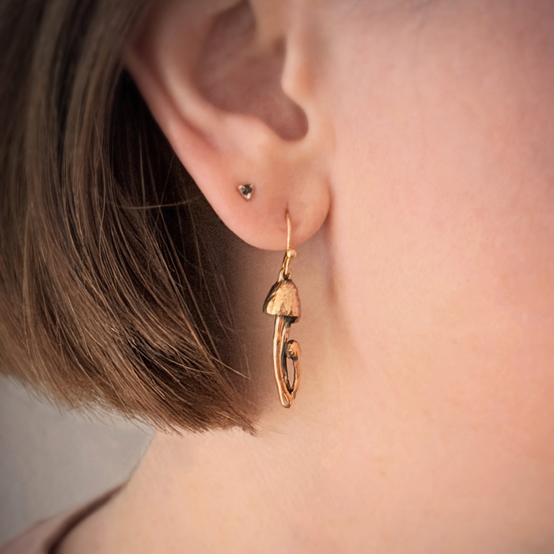 Gold Cap Mushroom Earrings