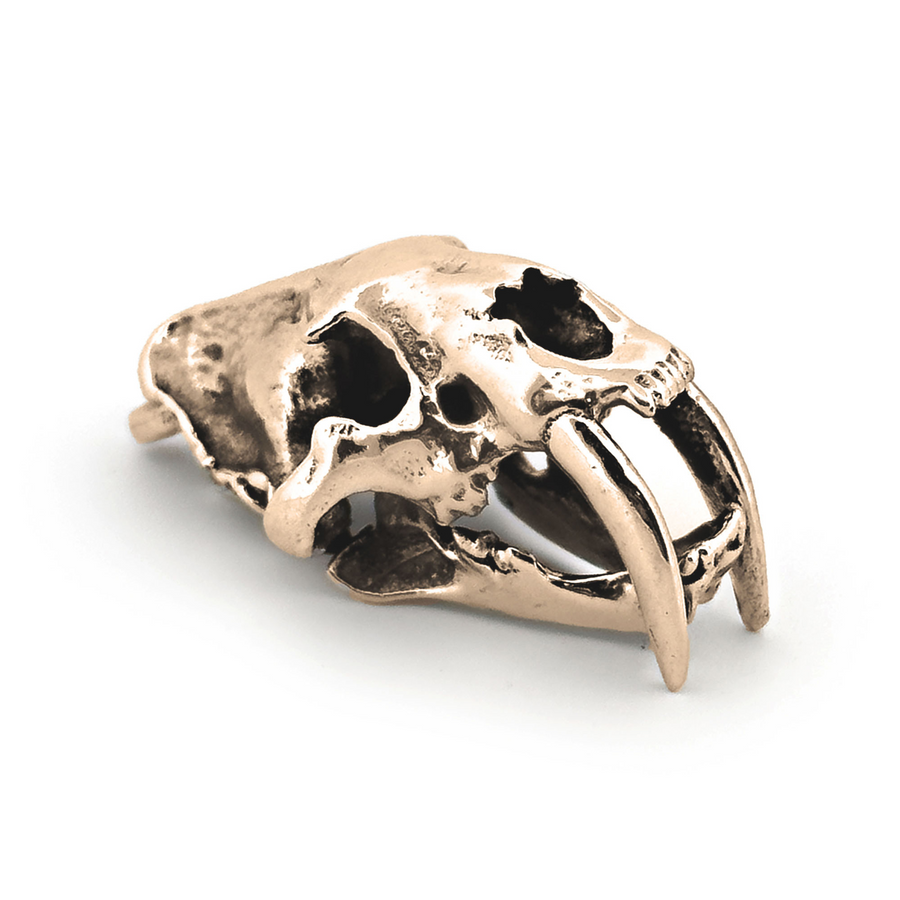 Yellow Bronze Sabertoothed Cat Skull Pendant by Fire & Bone
